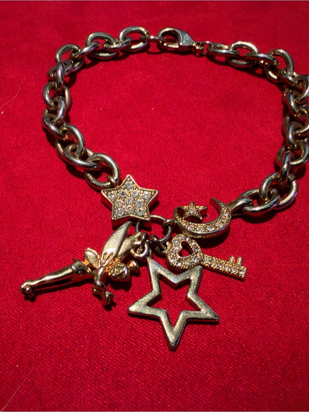 Disney Gold-Tone Charm Bracelet with Star, Moon & Tinker bell  Accents
